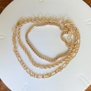 Gold tone Bracelets Layering Set of 3 NWT Curb Rope Twist and Box Chain